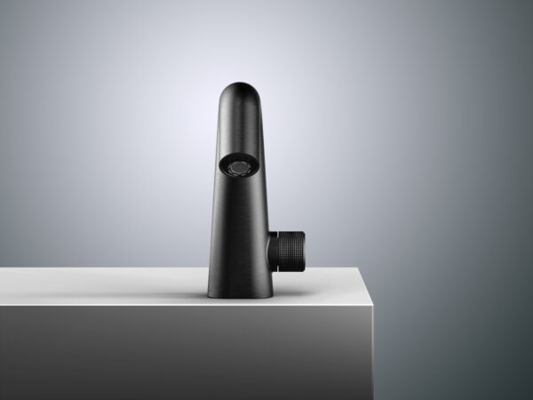 Minimalistyczna bateria łazienkowa bezdotykowa w kolorze czarnym