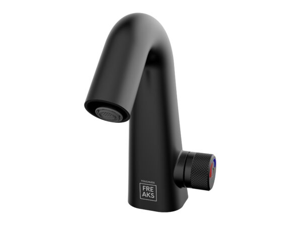 Minimalistyczna bateria łazienkowa bezdotykowa w kolorze czarnym